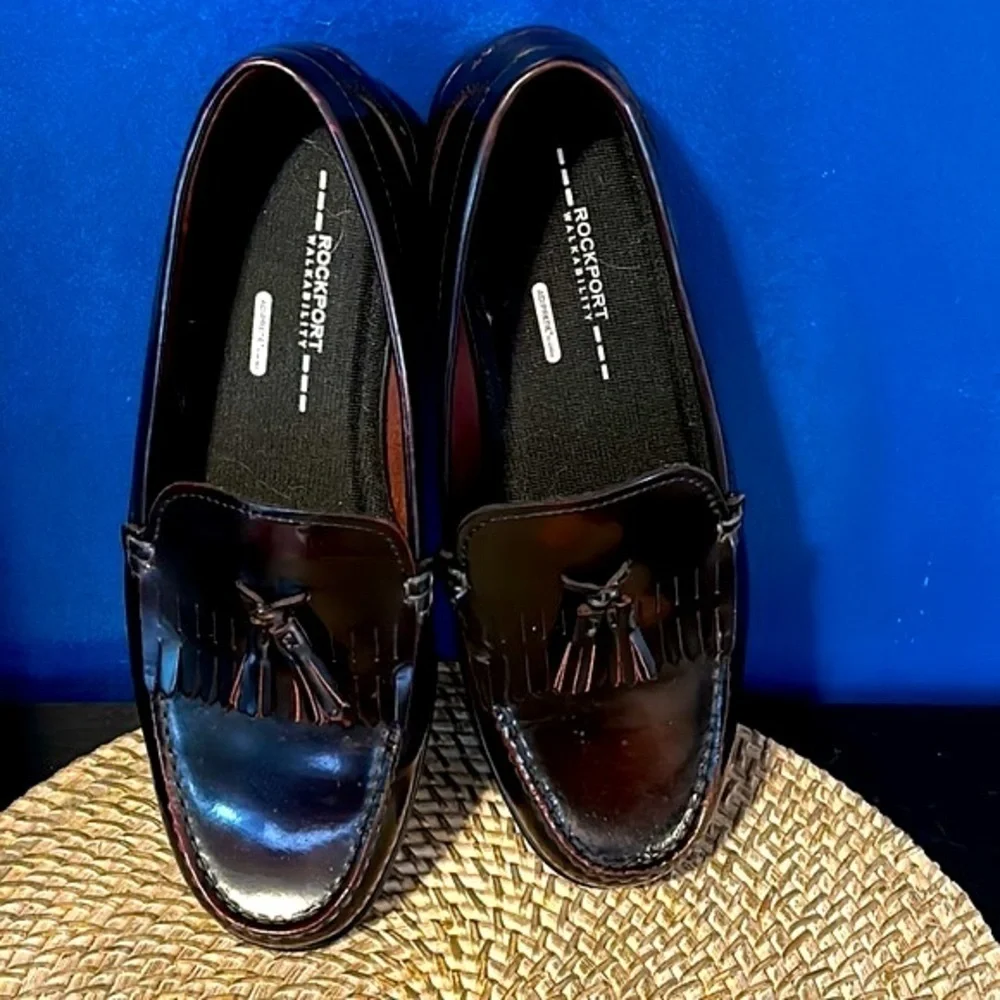 New Men’s Rockport Dark Brown Classic Leather Tassel Loafer Shoes Size US 10.5